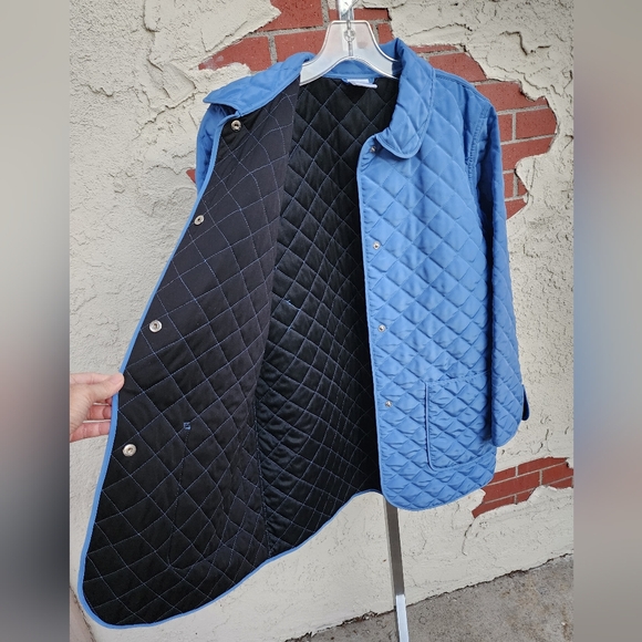 SMALL women AVON blue quilted jacket long sleeve collar snap buttons lightweight - Picture 3 of 16